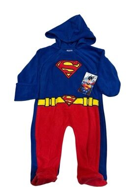 Superman Superhero Blue & Red Kids Costume Fleece Pullover Hoodie 0-3 months NWT